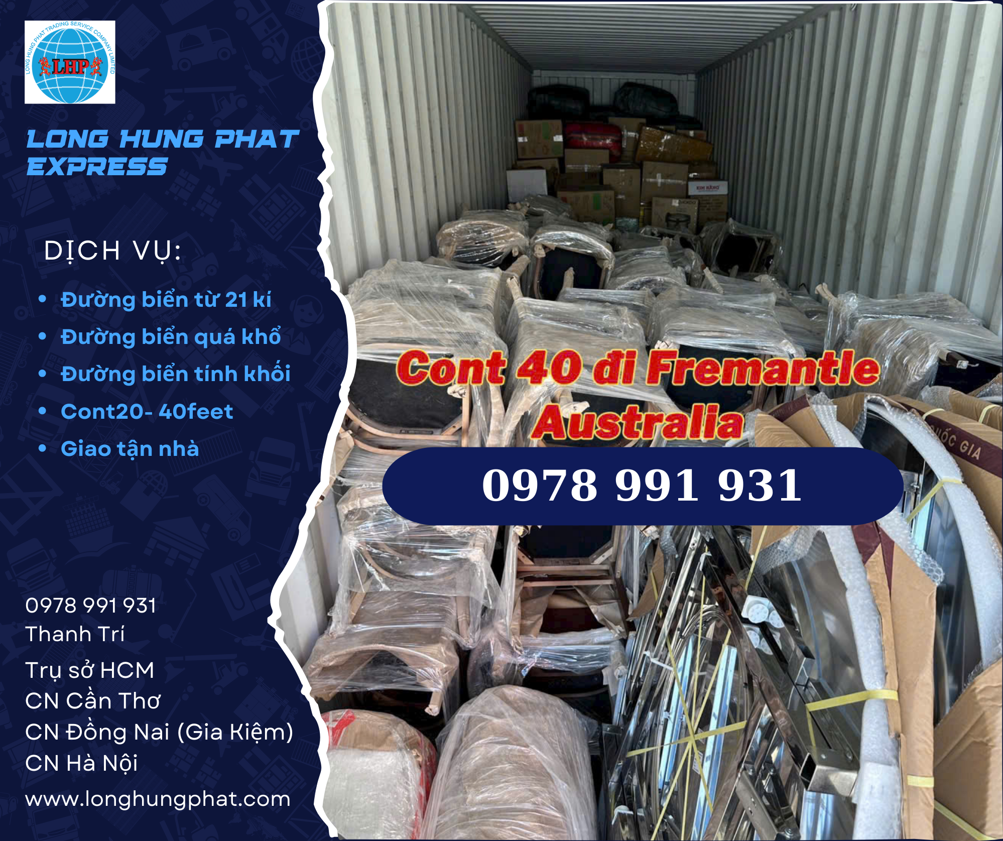 Gửi bàn ghế đồ dùng nội thất đi Úc tại Hồ Chí Minh giá rẻ
